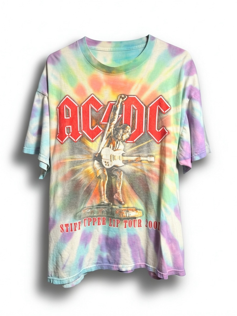 AC/DC Tie-Dye Stiff Upper Lip Tour T-Shirt 2001 band tee Y2K Vintage